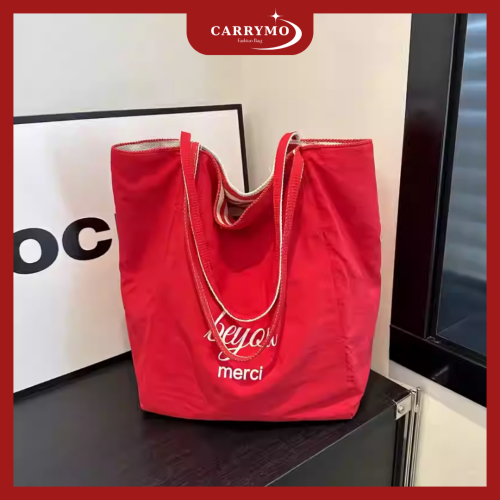 Túi tote vải canvas kẻ sọc 2 mặt